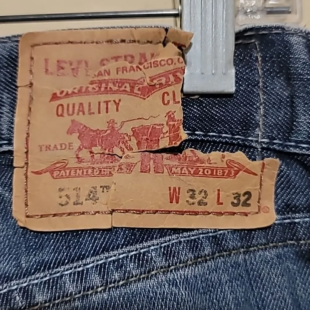 Levi Strauss 514 Men's Blue Stone Wash Distress Slim Straight Jeans Sz 32x32